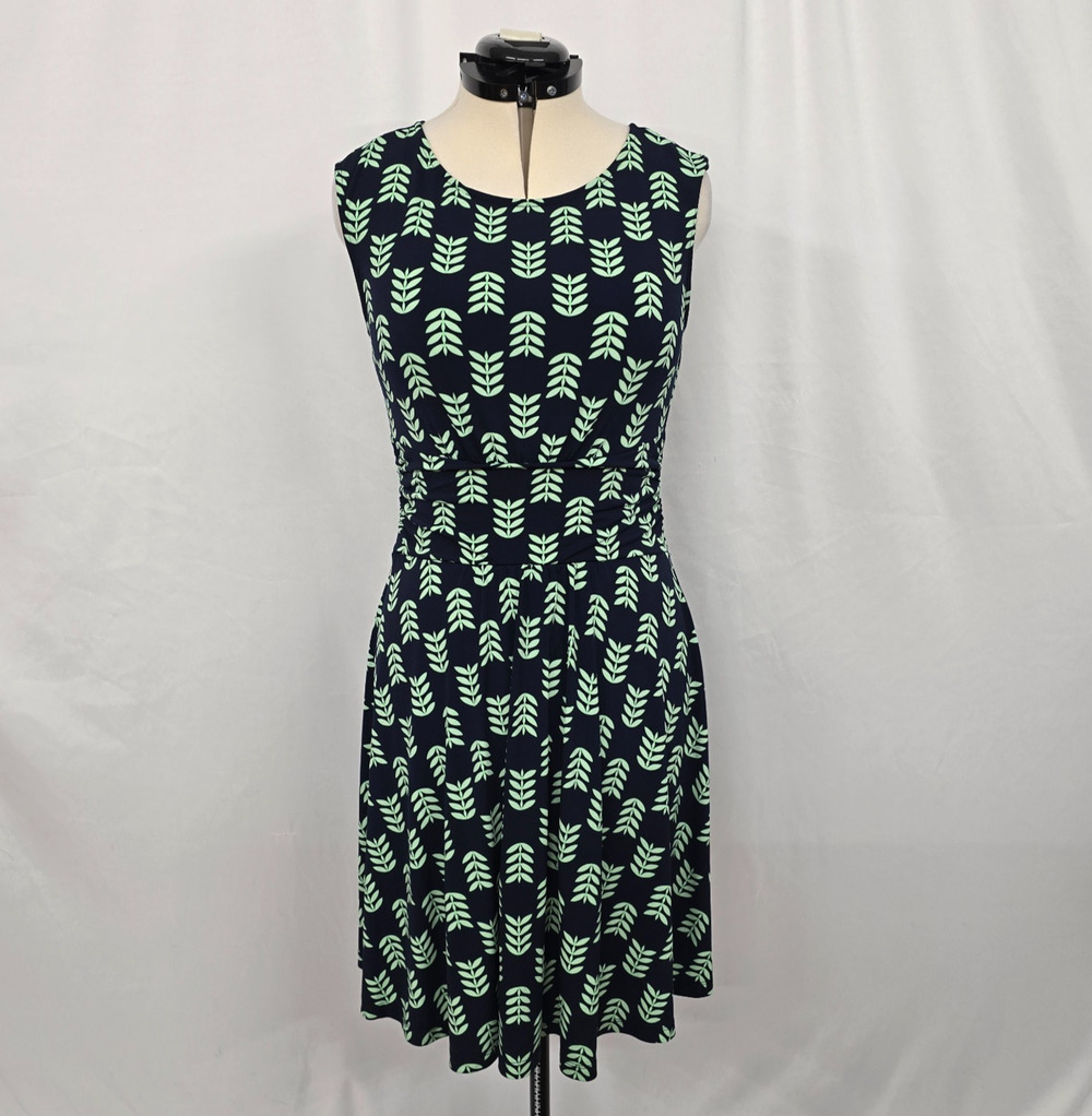 Ann Taylor Factory Sleeveless Midi Dress Women's 10P Blue Green Leaf Print